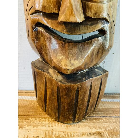 Vintage Hand Carved Wooden Folk Art Face Mask Mexico 18" Tall - Picture 5 of 11